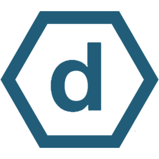 the d duallo logo in blue