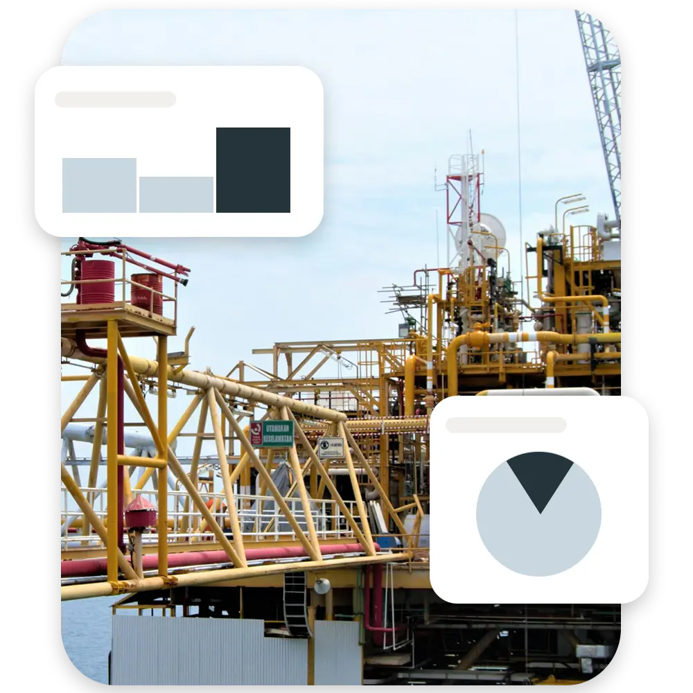 Industrial Inspection & Analysis platform with visual reporting overlays showing analysis and export readiness